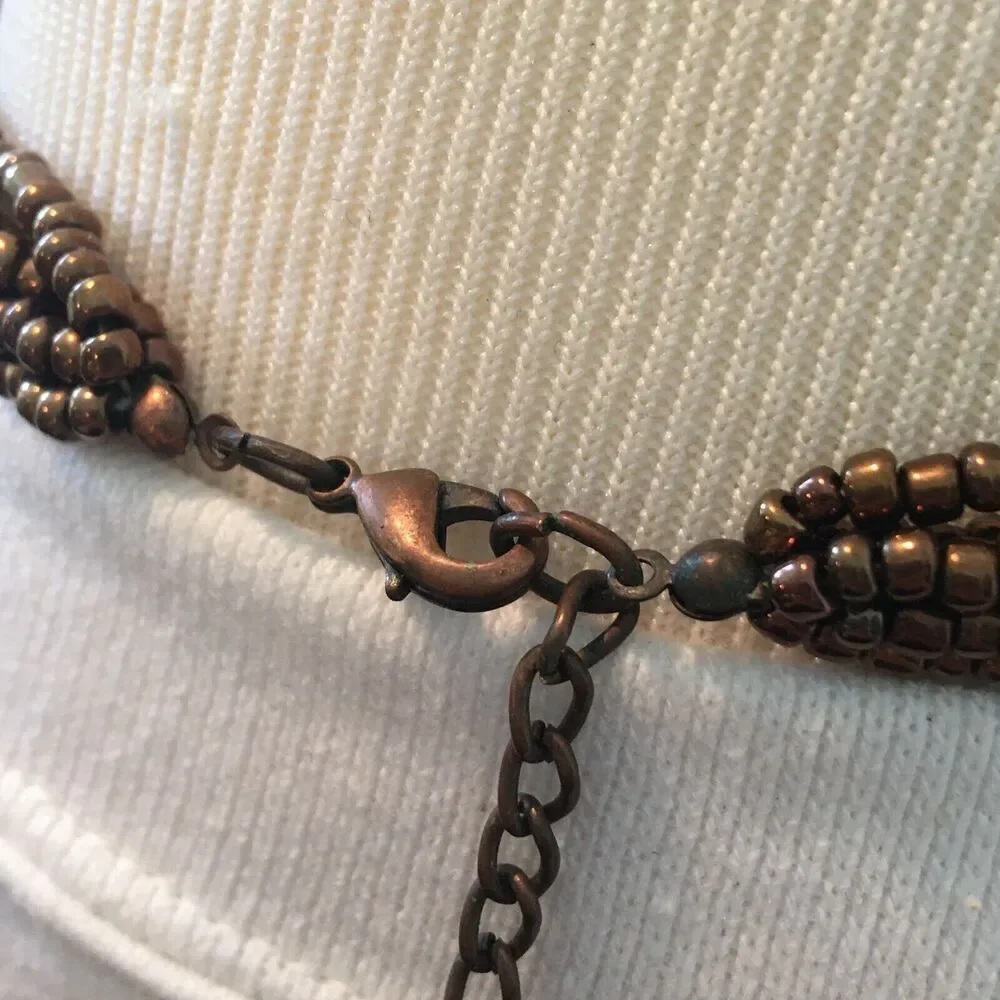 Vintage 90s Necklace 19.5 Inch Layered Beaded Bronze Wood Beads